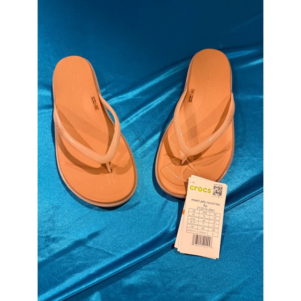 Crocs Miami Jelly Round Toe Flip Flops NWT Milk Chocolate Brown Women's 8
